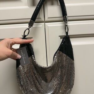 Whiting & Davis Black and Silver Mesh Shoulder Bag